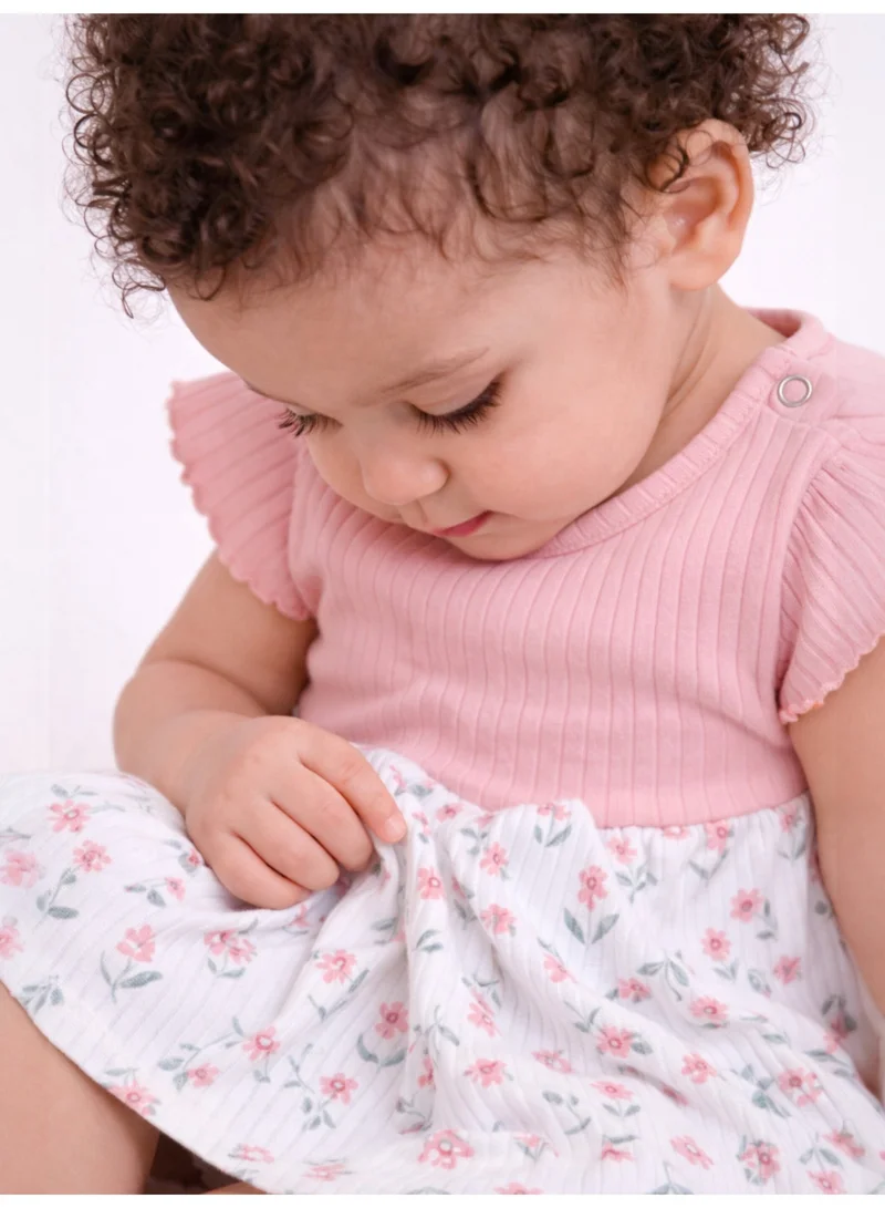 فكتور اند جين Infant Girls Drop Needle Dress with Floral Skirt (Small Embroidery Detail